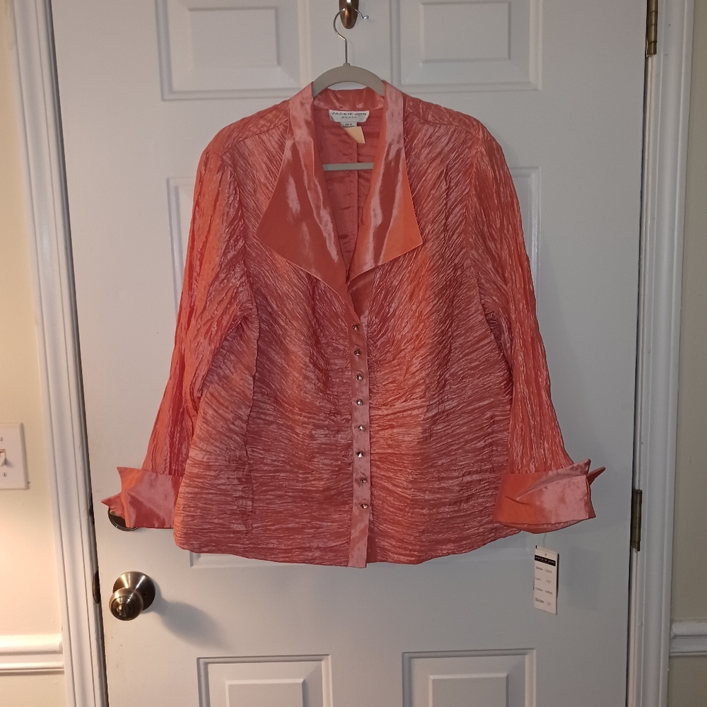 Jackie Jon Coral V-Neck Elegant Jacket Size 2X NWT
